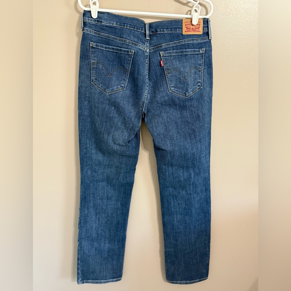 Levi's 505 Straight Medium Wash Stretchy Blue Jeans Women's 10L (W30 / L34) - Picture 3 of 9